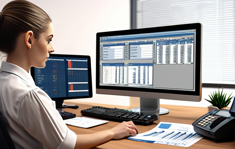 **
A busy office scene featuring an accounting assistant meticulously managing invoices and payments. Focus on details like organized paperwork and a computer screen displaying accounting software.
**